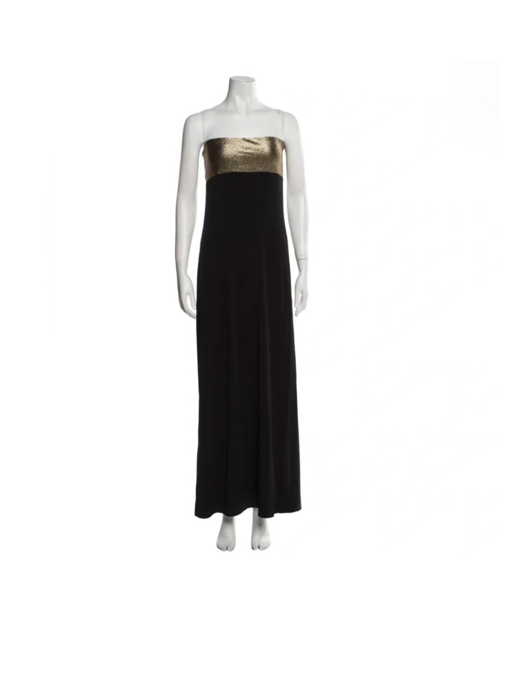 MARIE FRANCE VAN DAMME Elegant Black and Metallic Silver Strapless Dress 2